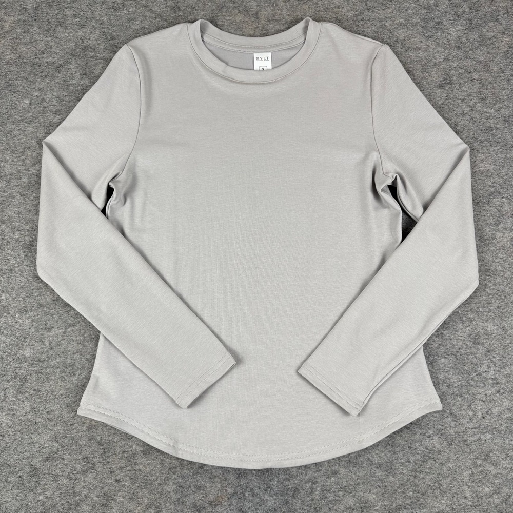BYLT Premium Basics Drift Long Sleeve Shirt Fitted Gray Womens Small S